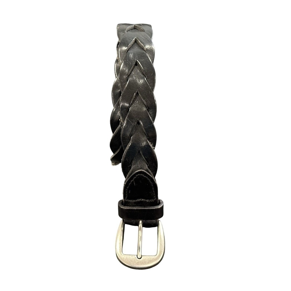 Structure Y2K Worn Black Braided Genuine Leather Belt - Size 36